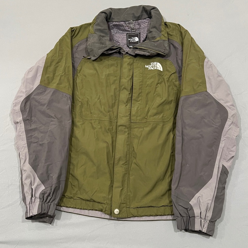 The North Face HyVent Jacket Mens Small Olive Green Grey Colorblock Outdoor Coat